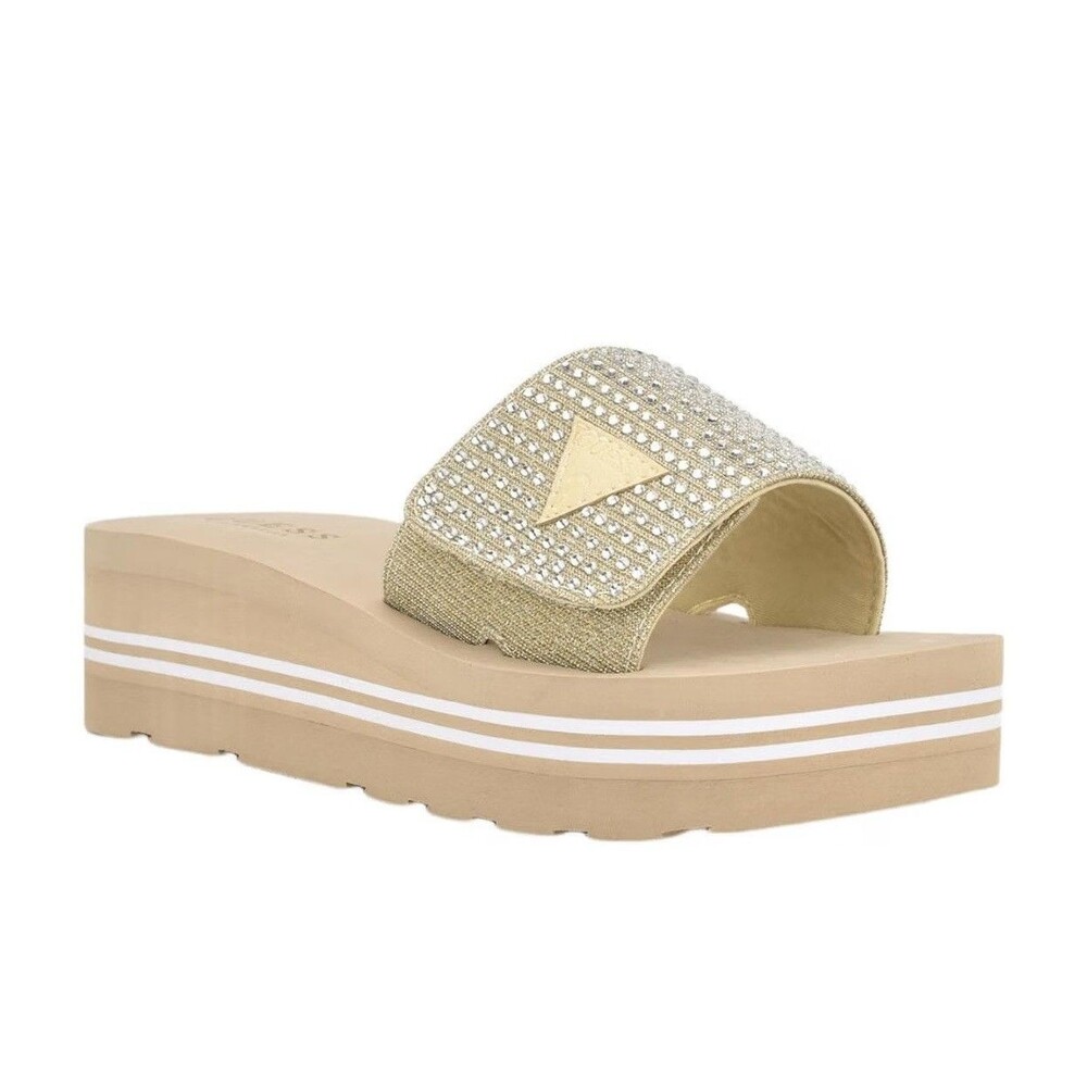 GUESS Womens 6 M Gold Abet Open Toe Platform Slide Sandals NEW TA0